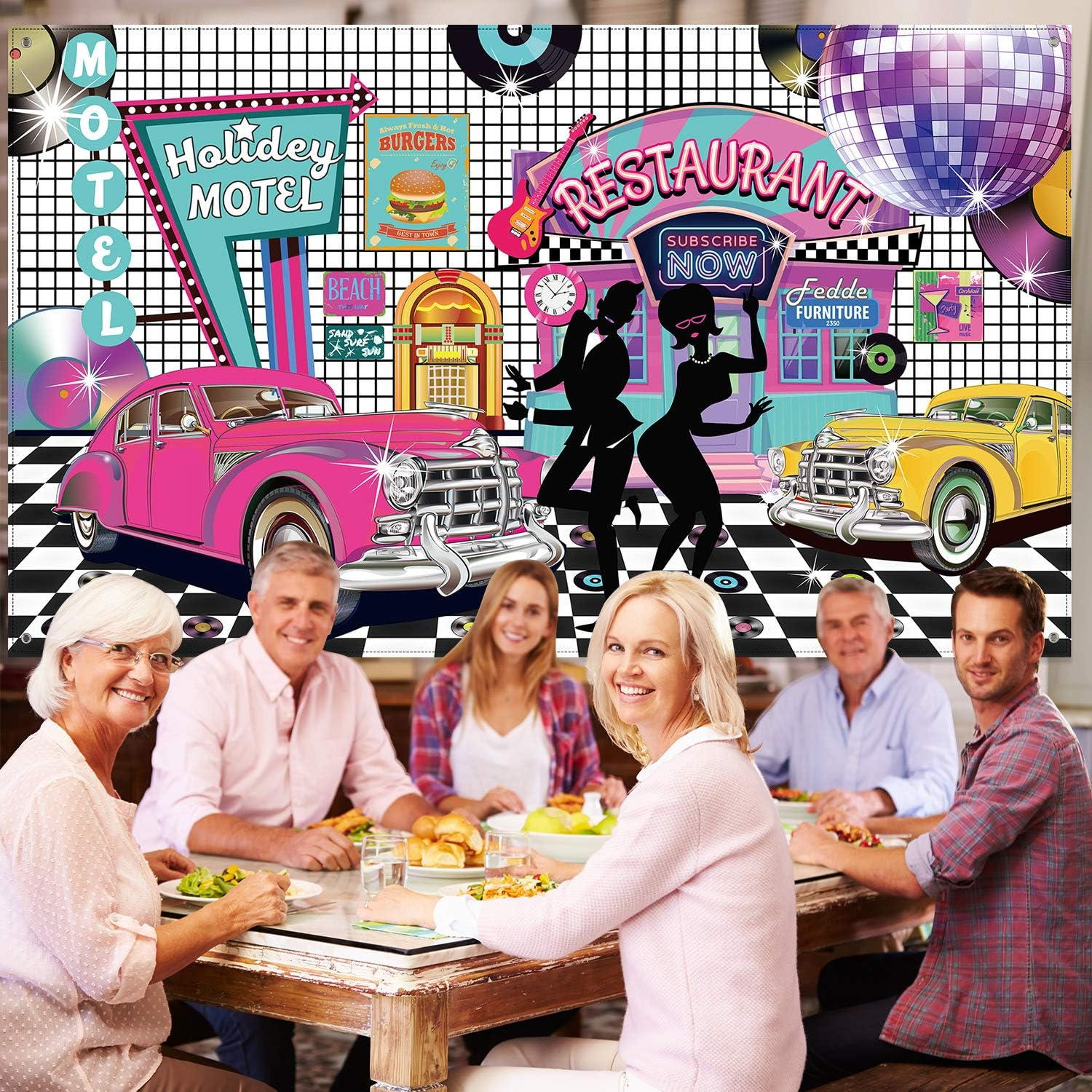 50'S Theme Party Decorations Rock and Roll Party Backdrop Party Banner Classic 50S Backdrop Banner for 1950'S Party Decorations, 72.8 X 43.3 Inch image number 3