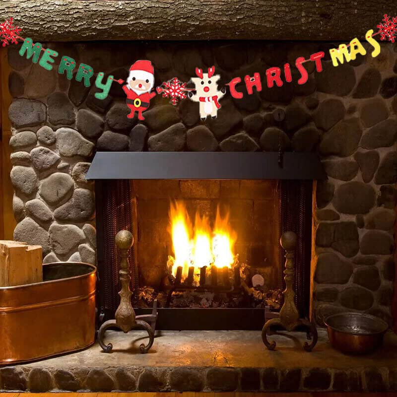 Merry Christmas Banner Felt Christmas Santa Flags Banner Hanging Xmas Decorations - 2.8M Decorative Hanging Xmas Garland for Home, Office, and Market Displays