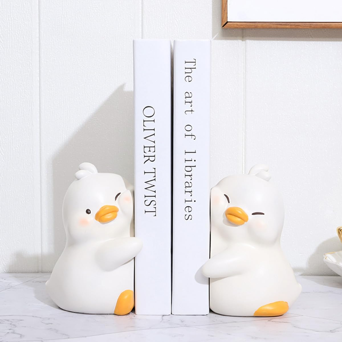 Cute Hug Ducks Decorative Bookends, Unique Book Ends to Hold Books Creative Resin Book Holder Stopper for Home Office Desk Bookshelf Decoration image number 5