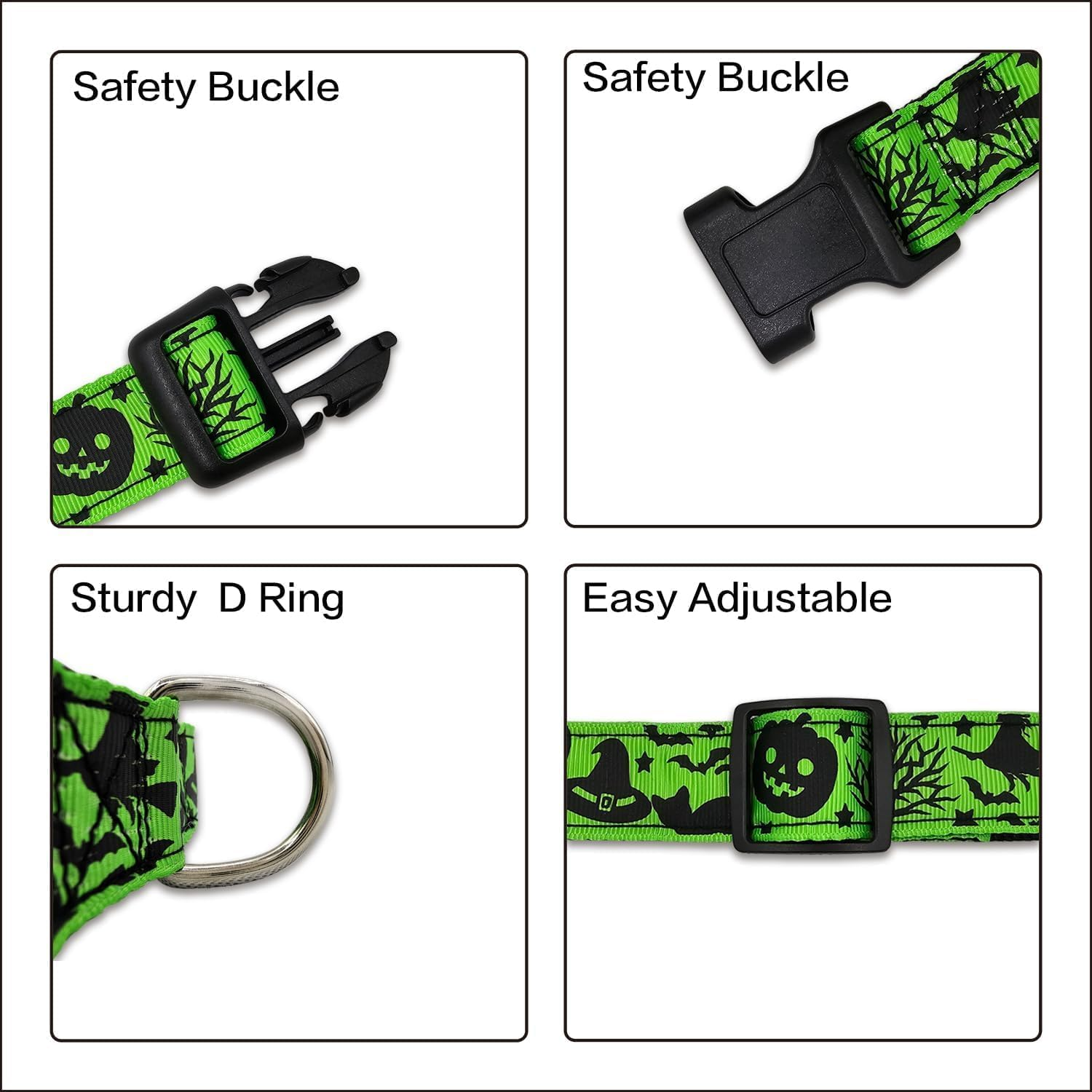 Halloween Dog Collar, Soft Comfy Halloween Themed Dog Collar with Skull Bat Cat Witch Tree Hat Pumpkin Pattern Halloween Dog Collar for Small Medium Large Dogs (Little Bat, XL：2.5 * 42-70CM) image number 4