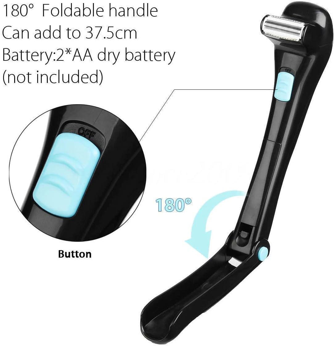 Electric Back Hair Shaver - 180 Degrees Foldable Back Shavers Removal Shave Wet or Dry Detachable Body Hair Trimmer for Men Travel