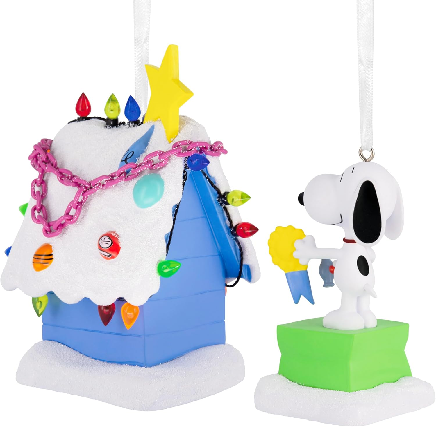Hallmark Peanuts Snoopy and Holiday Doghouse Christmas Ornaments, Set of 2 image number 4