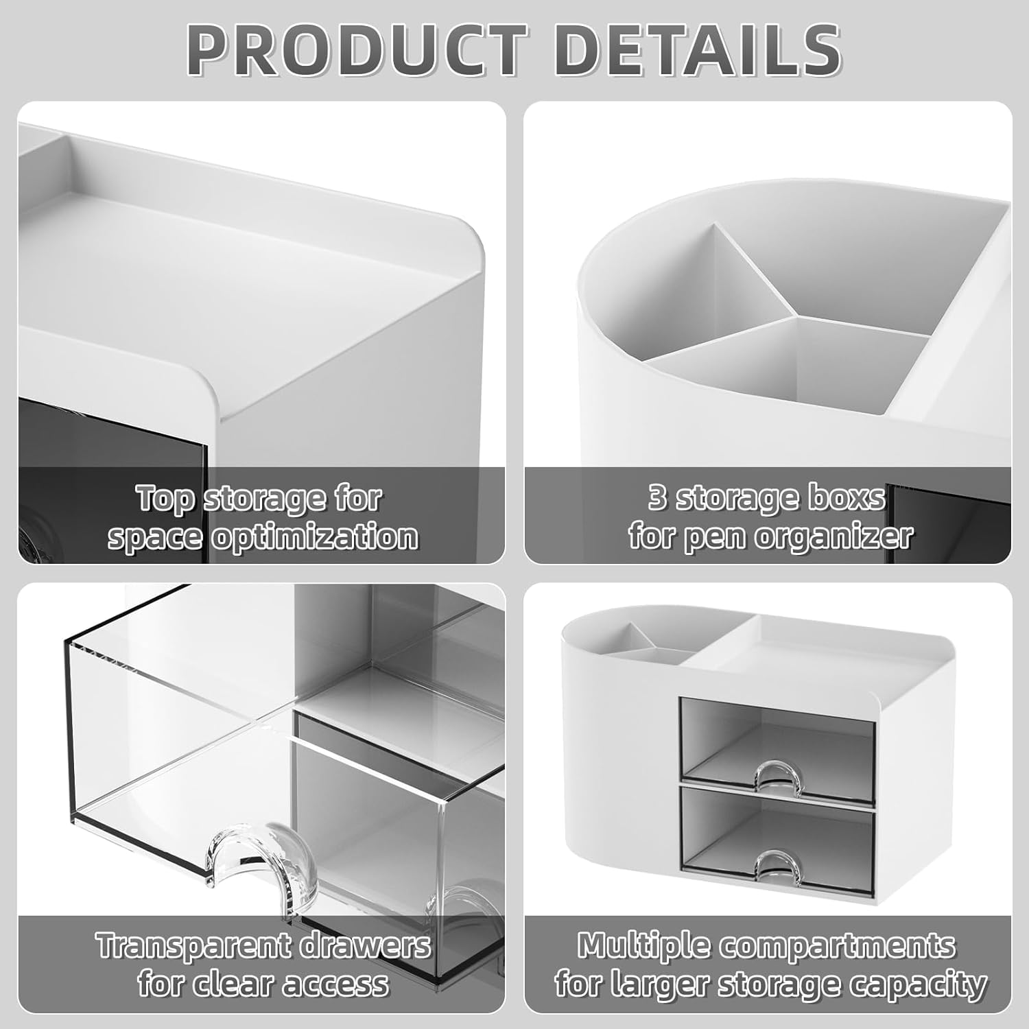 Office Desk Organizer with Drawer, Pencil Pen Holder for Desk, Cute Desktop Stationery Organizer, Business Card/Pen/Pencil/Stationery Holder Storage Box image number 3