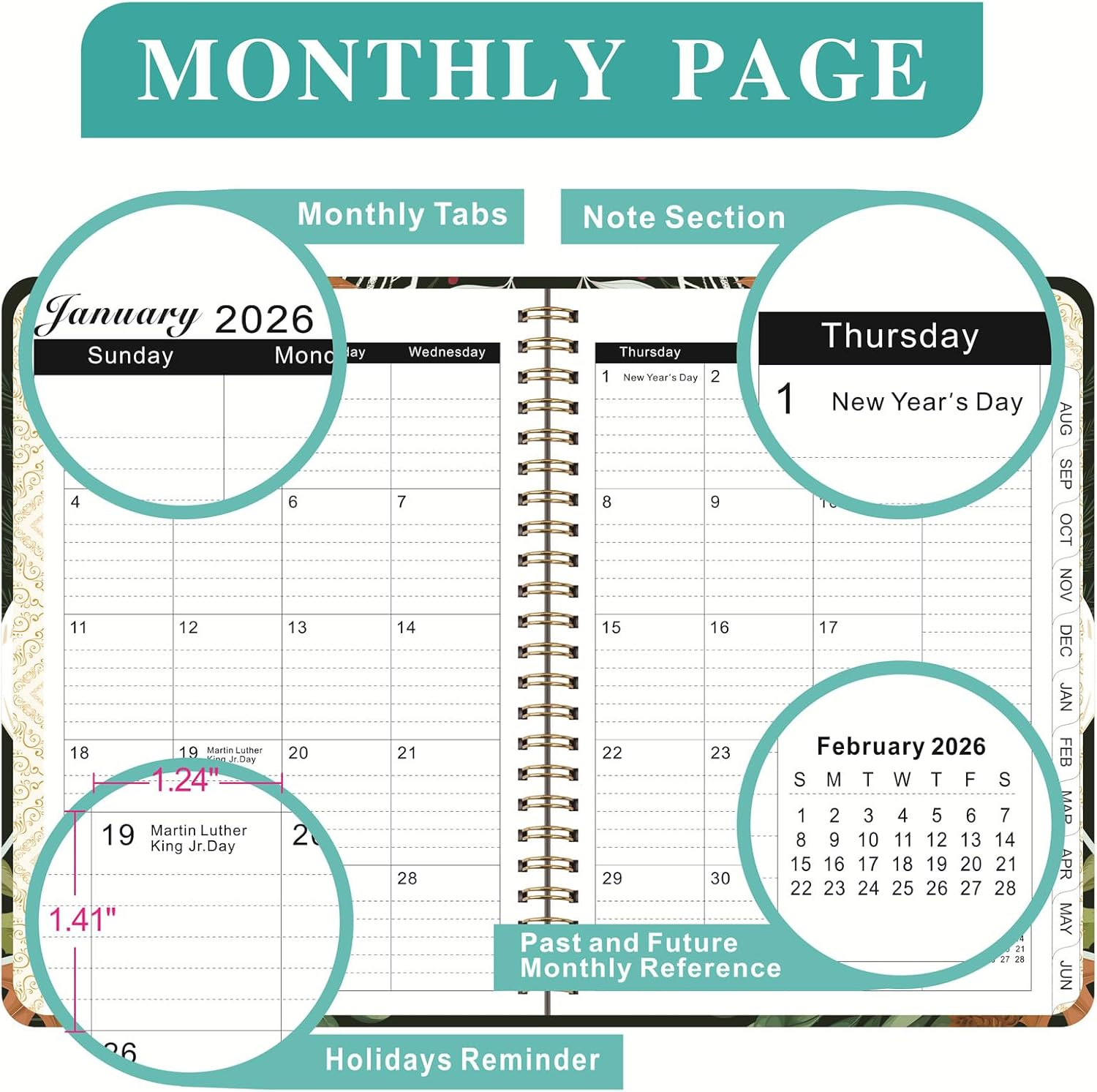 2025-2026 Daily Planner - Weekly Monthly Planner 2025-2026 from July 2025 to June, 8.5" X 6.2" Student Planner, School, Colorful,Romantic Flower image number 4