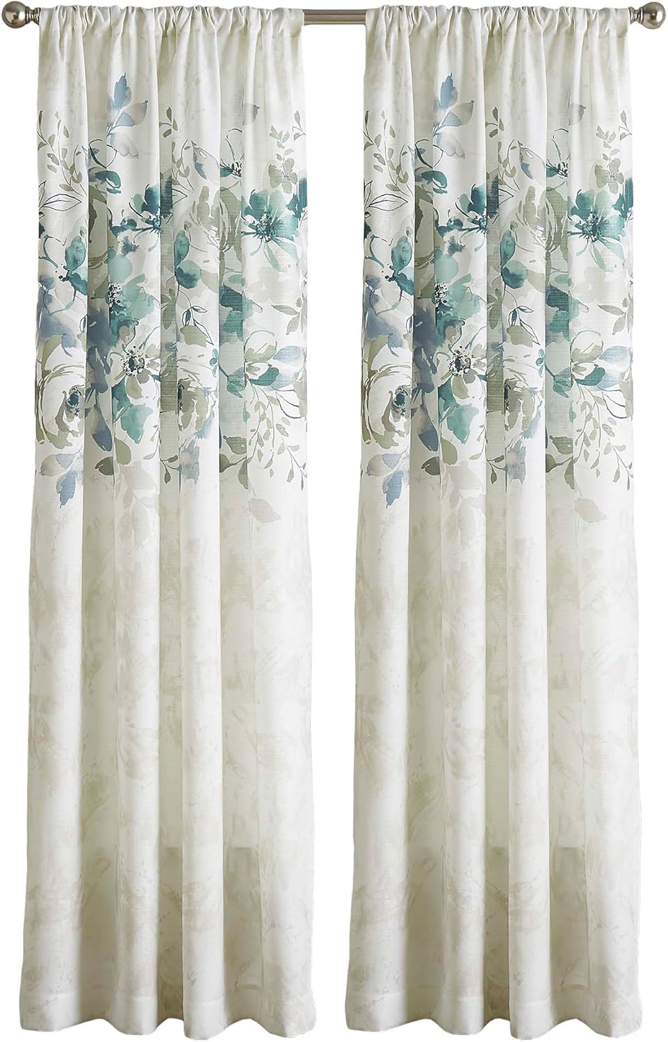 CHF Watercolor Floral Print Flip over Rod Pocket Single Curtain Panel, 95 In, Gold