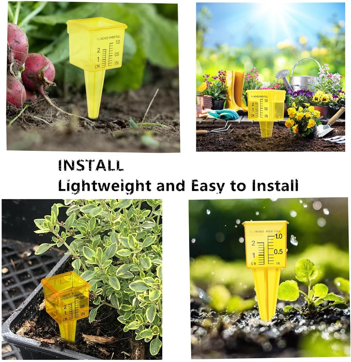 Bright Yellow Transparent Reusable Rain Gaugesgarden Water Gauge Outdoor Water Measuring Tool Plastic Sprinkler Gauge Instrument for Garden Lawn Backyard (Bright Yellow) image number 1