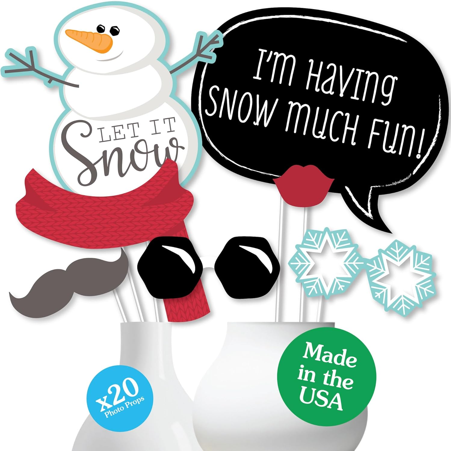 Big Dot of Happiness Let It Snow - Snowman Christmas - Holiday Photo Booth Props Kit - 20 Count image number 3