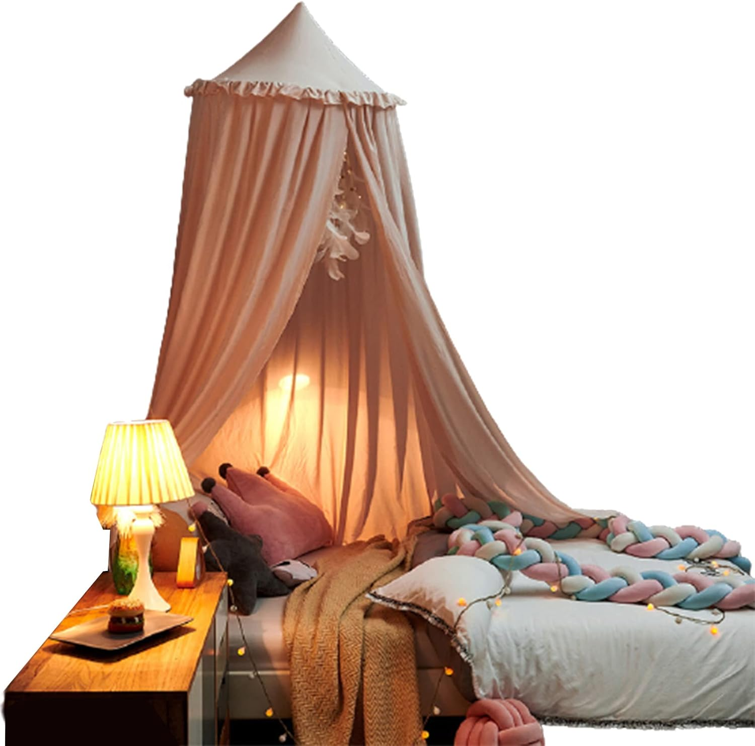 Dome Kids Teepee Tent, Washable Colorful Reading Tent Fashion Bed Canopy Punch-Free Breathable Bed Curtain Multipurpose Children Play Tent for Home/699 (Size : Ruffled Beige Pink) image number 1