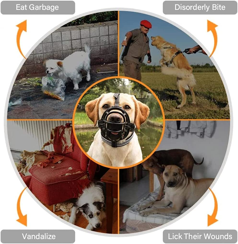 Dog Muzzle, Soft Silicone Basket Muzzle for Pet Dogs Mouth Cover Anti-Biting,Barking and Chewing for Medium and Large Dogs with Reflective Adjustable and Breathable Dog Mouth Cover (Black, Large) image number 4