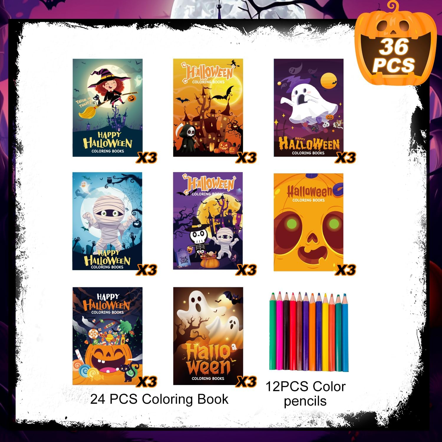 Halloween Coloring Books Bulk, 24 Pcs Halloween Painting Book Decorations Coloring Books 12 Pcs Party Color Pencils for Party Decorations image number 6