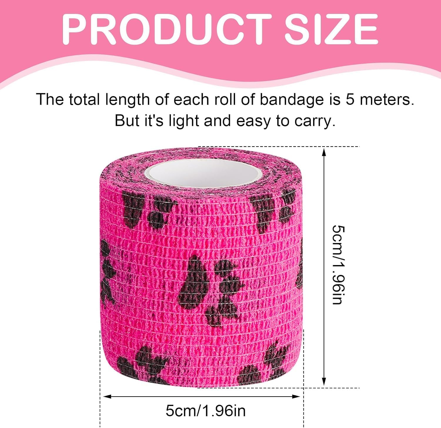 Self-Adhesive Bandage Dog Vet Wrap, 6 Roll Pet Vet Wrap Cohesive Bandages,Dogs Elastic Bandage Wrap Tape for Wrist Ankle Sprains, 5Cm X 4.5M image number 2