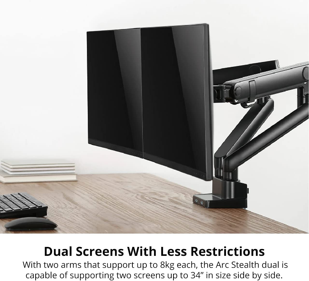PRISM+ Arc Stealth Dual Monitor Arm | for Screens 17" - 34" | Weight up to 8Kg/Arm | VESA 75X75Mm 100X100Mm | Clamp/Grommet image number 4