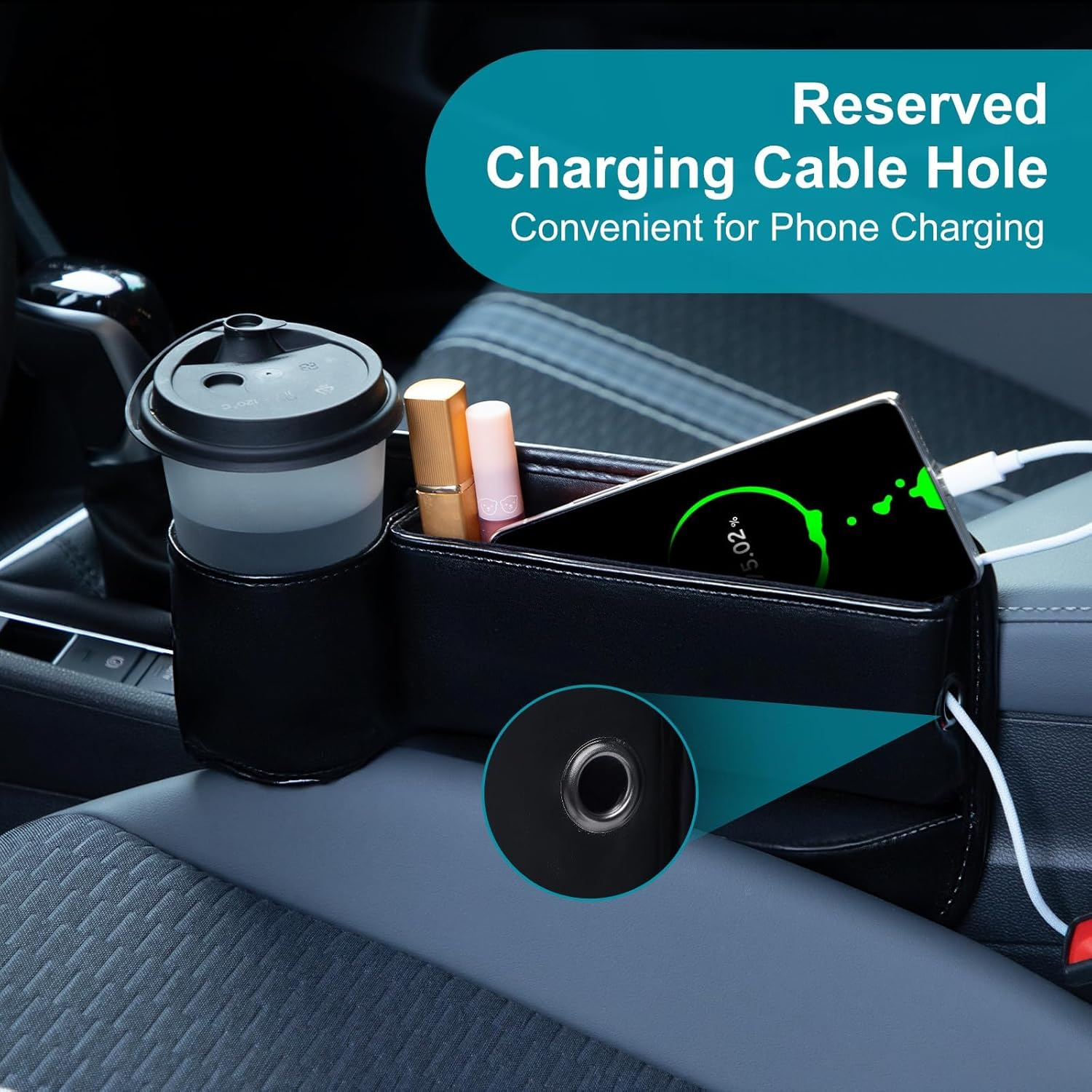 2 Pack Car Seat Gap Filler Organizer, Leather Car Seat Gap Storage Box with Cup Holder, Front Seat Storage Organizer, Car Center Console Side Storage Container, Universal Car Interior Accessories image number 6