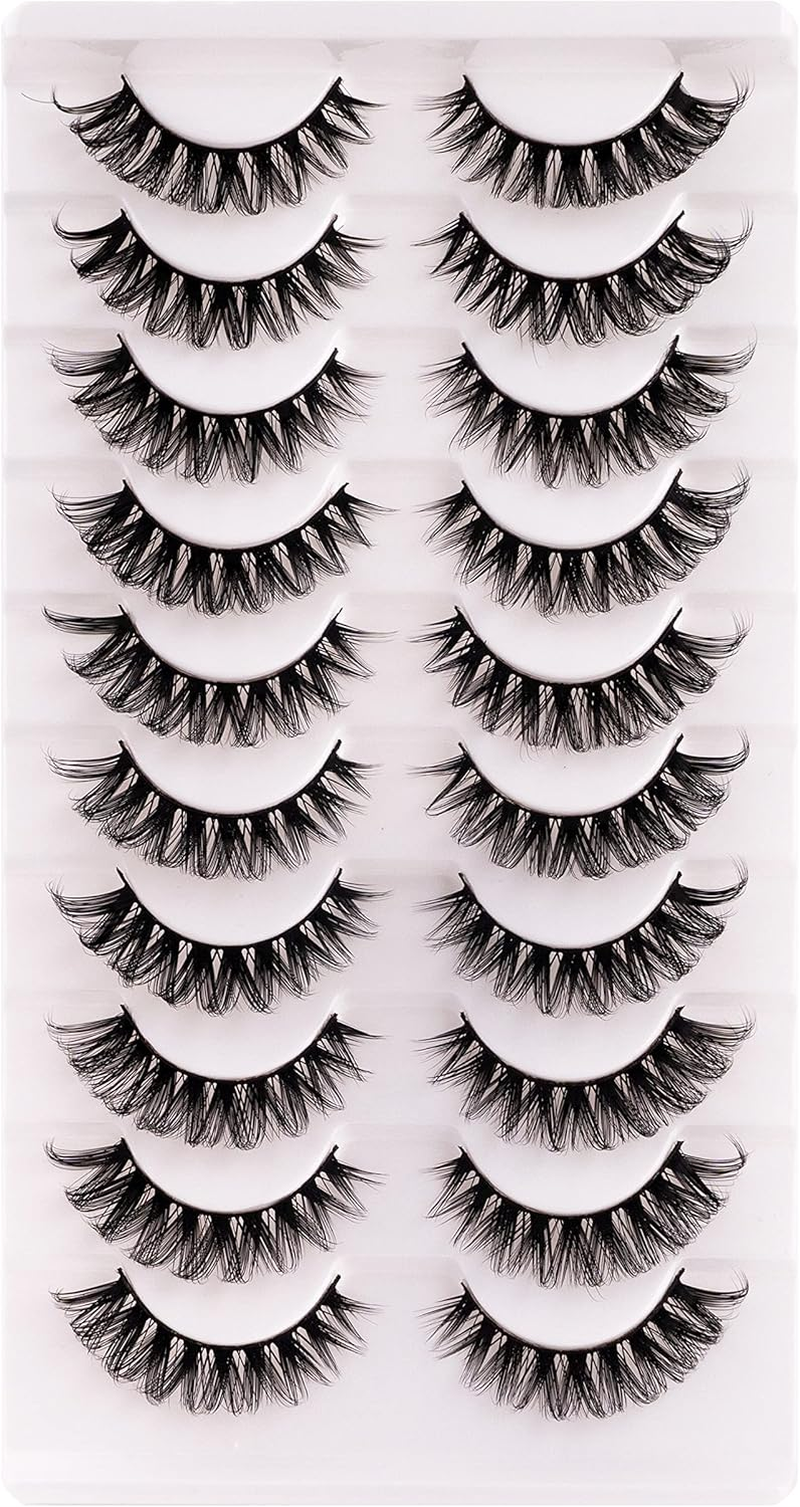 Russian Strip False Eyelashes D Curl Soft Faux Mink Lashes Natural Curly Cat Eye Fake Lashes Extension 10 Pairs Happy Heartbeat(Ic9) - Ic20 image number 5