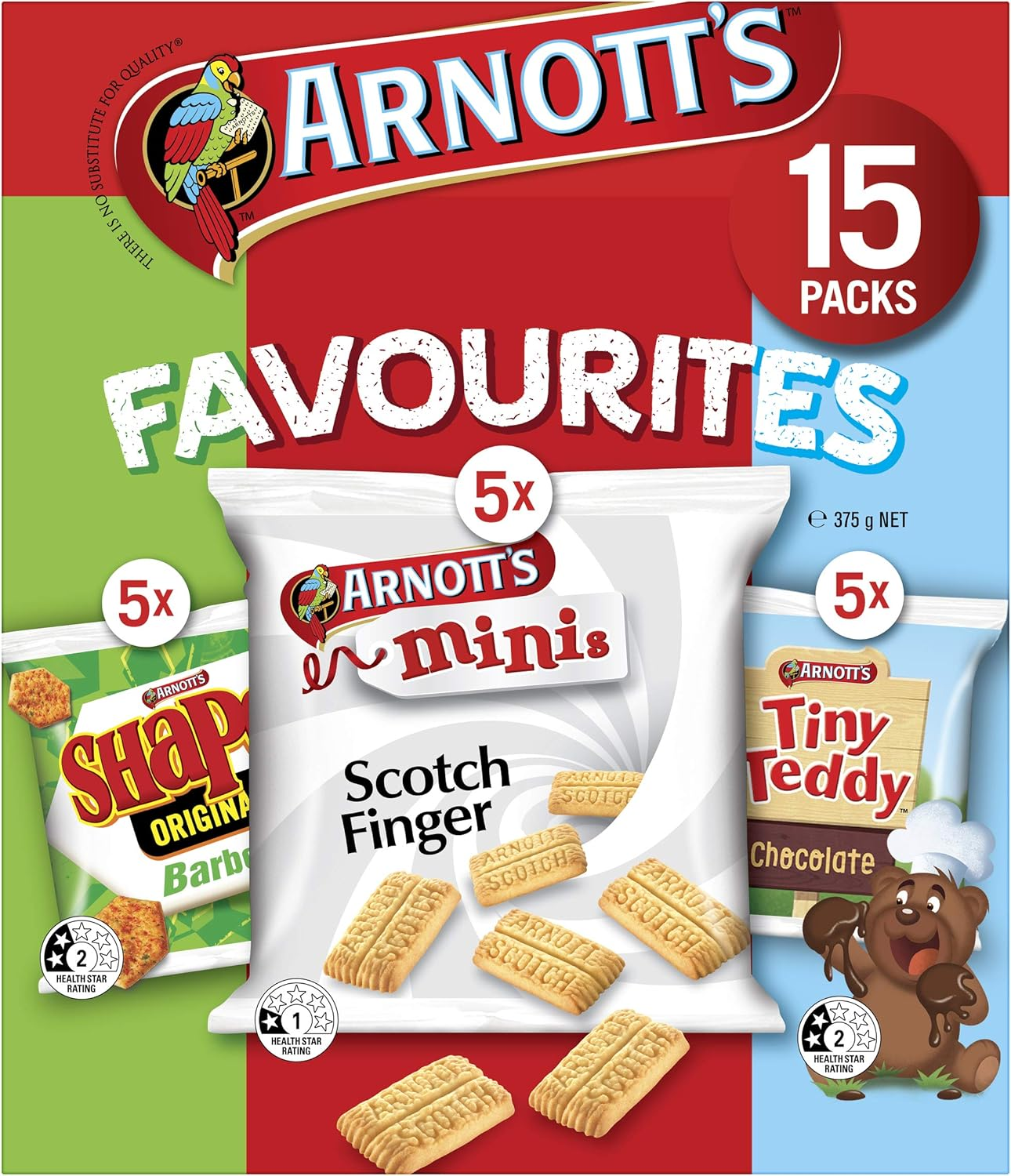 Arnott'S Favourites BBQ Shapes Scotch Finger and Tiny Teddy Chocolate Multipack 15 Pack 375G image number 5