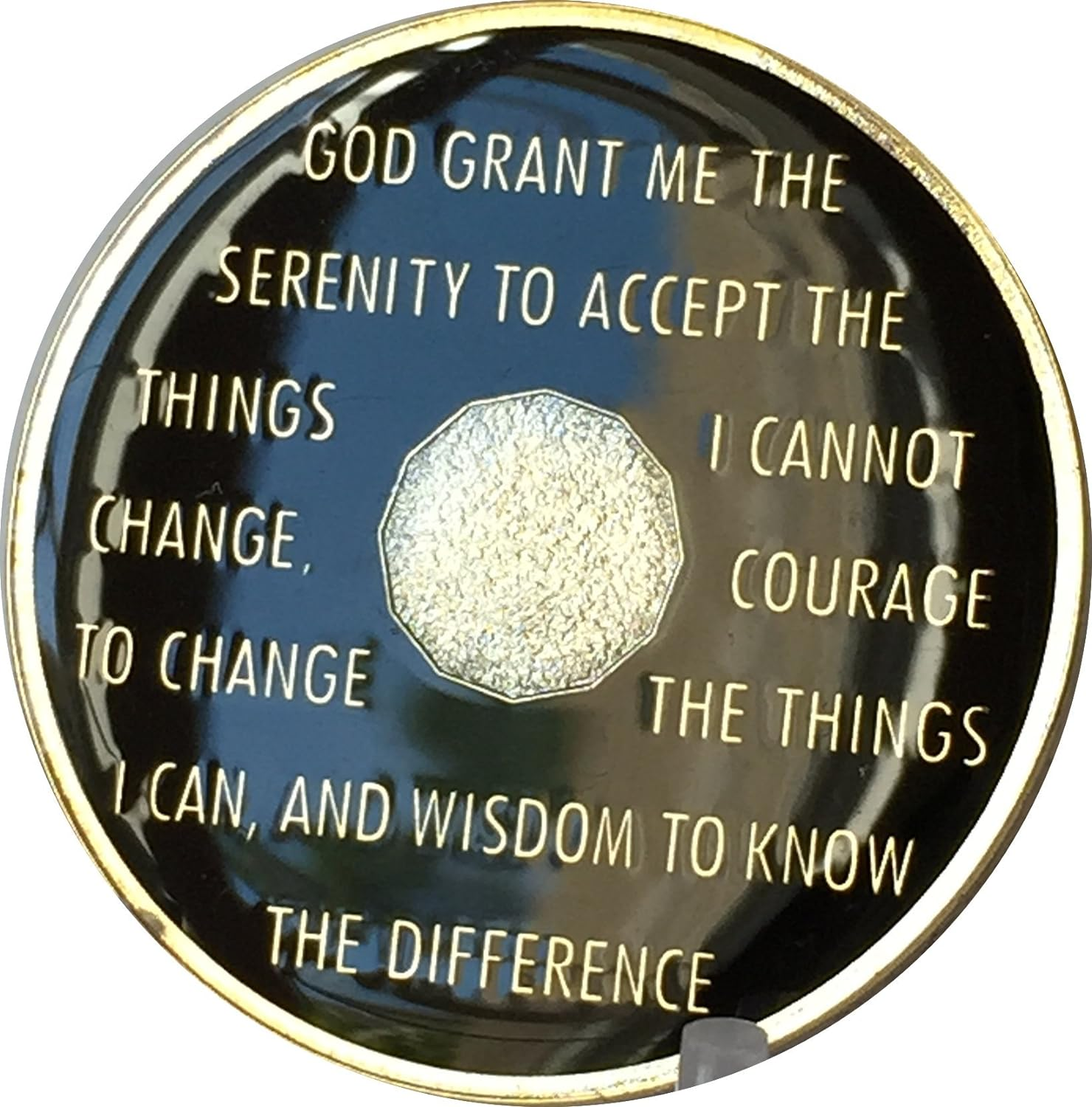 5 Year Classic Black AA Alcoholics Anonymous Medallion Sobriety Chip Tri Plate Gold & Nickel Plated Serenity Prayer