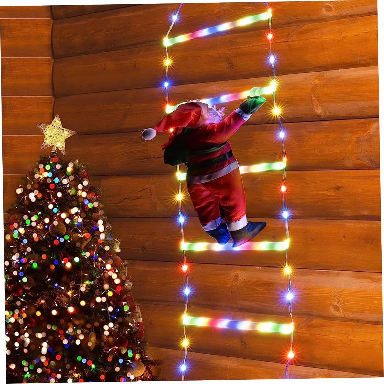Christmas Decor Santa Claus Climbing Ladder Lights 15.7 Inch - Cute Hanging Decoration for Wall and Christmas Ornaments