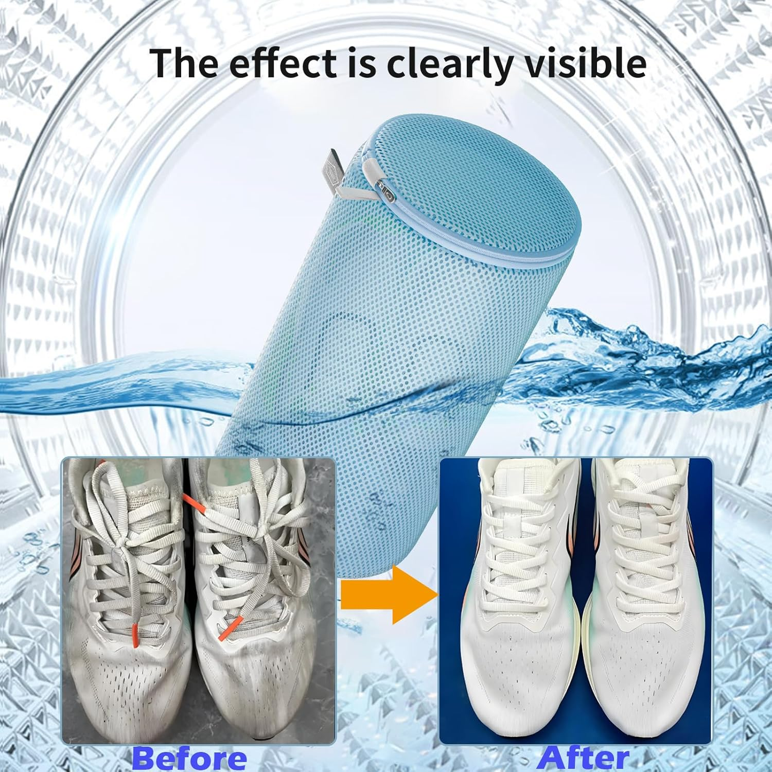 Kimmama Shoe Washing Machine Bag,Laundry Shoes Bag,Sandwish Mesh Sneaker Washing Machine Bag,Shoe Cleaning Sack for Gym Shoes,Sneaker,Slipper, Blue, 8X8X15" image number 6