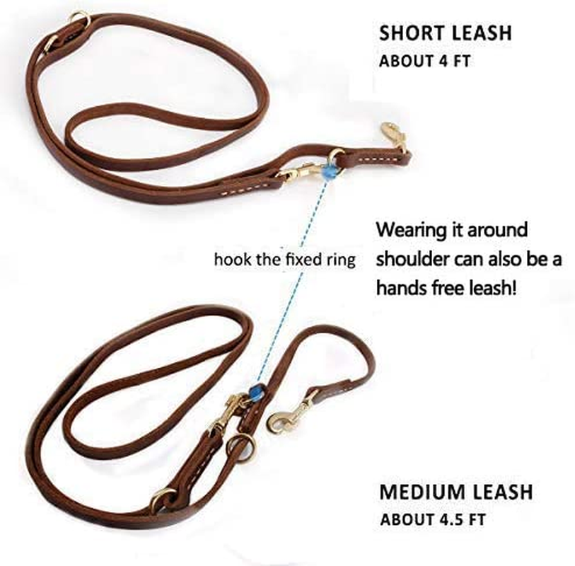 Durable Multi Function 8Ft Dog Leash, Genuine Leather Training Leash for Small, Medium and Large Dogs - Brown image number 5