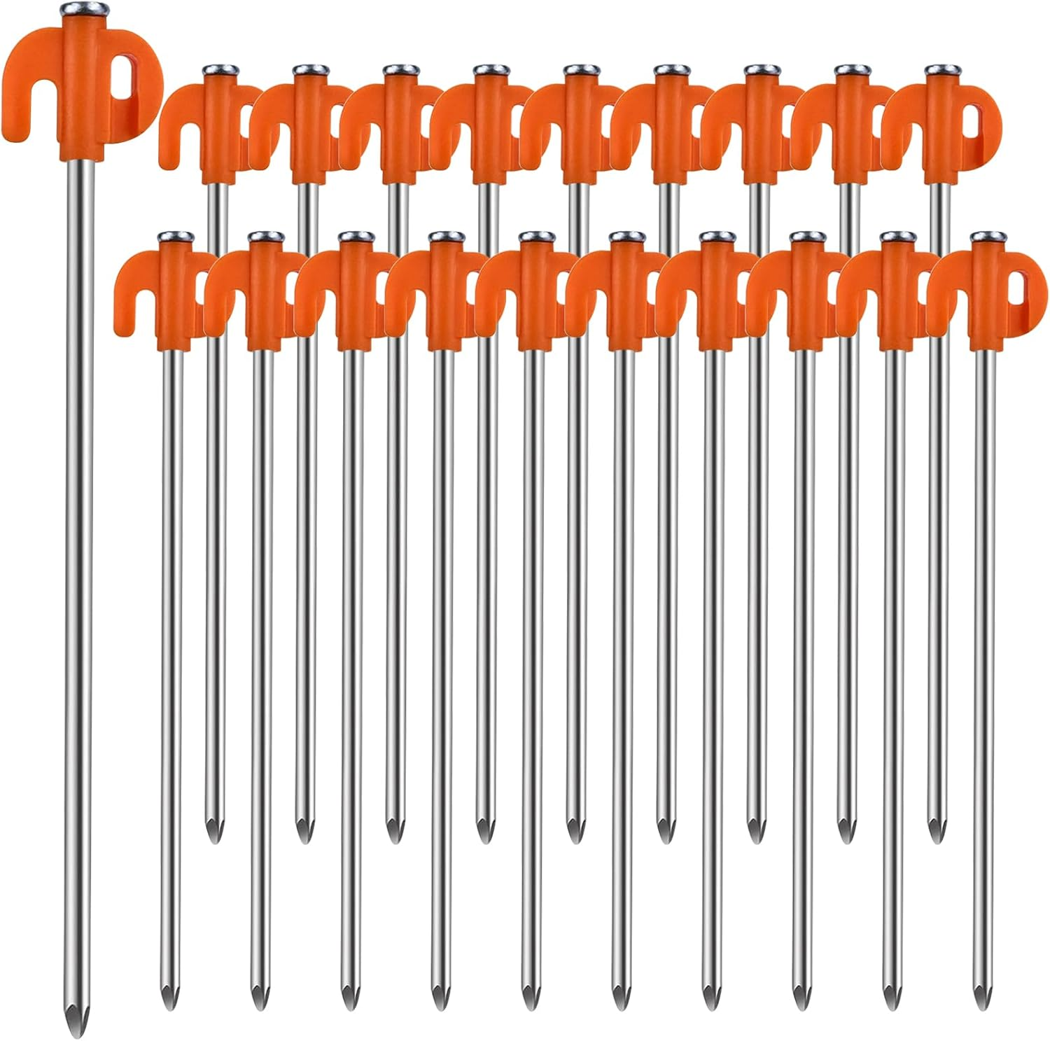 Tent Stakes, 20PCS Galvanized Ground Stake, 25Cm Non-Rust Metal Tent Pegs Camping Tent Spikes Anchors for Outdoor Canopy, Yard Stakes for Garden, Hiking -Organge image number 1