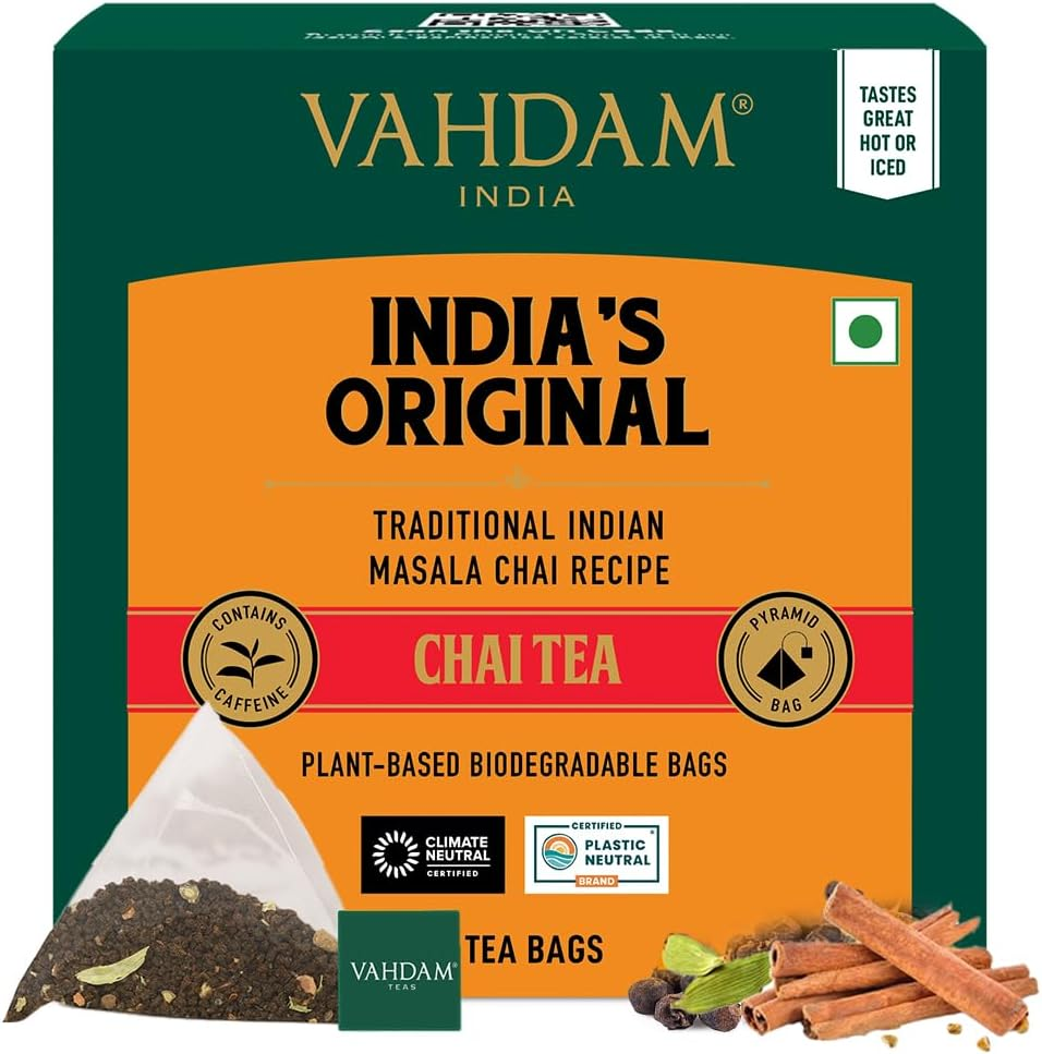 VAHDAM, India'S Original Masala Chai Tea Bags (15 Count) Non GMO, Gluten Free, No Added Flavoring | Blended W/Savory Exotic Spices | Individually Wrapped Pyramid Tea Bags | Direct from Source image number 4