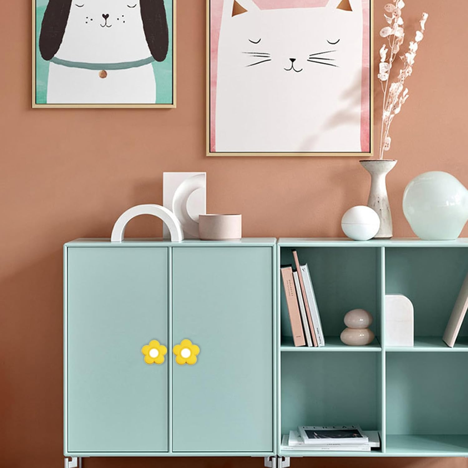 6Pcs Yellow Flower Shape Knobs - Soft Rubber Handles, Cabinet Drawer Pulls for Kids' Rooms & Closets, 1.8X1.8X0.85 Inch with Screws image number 5