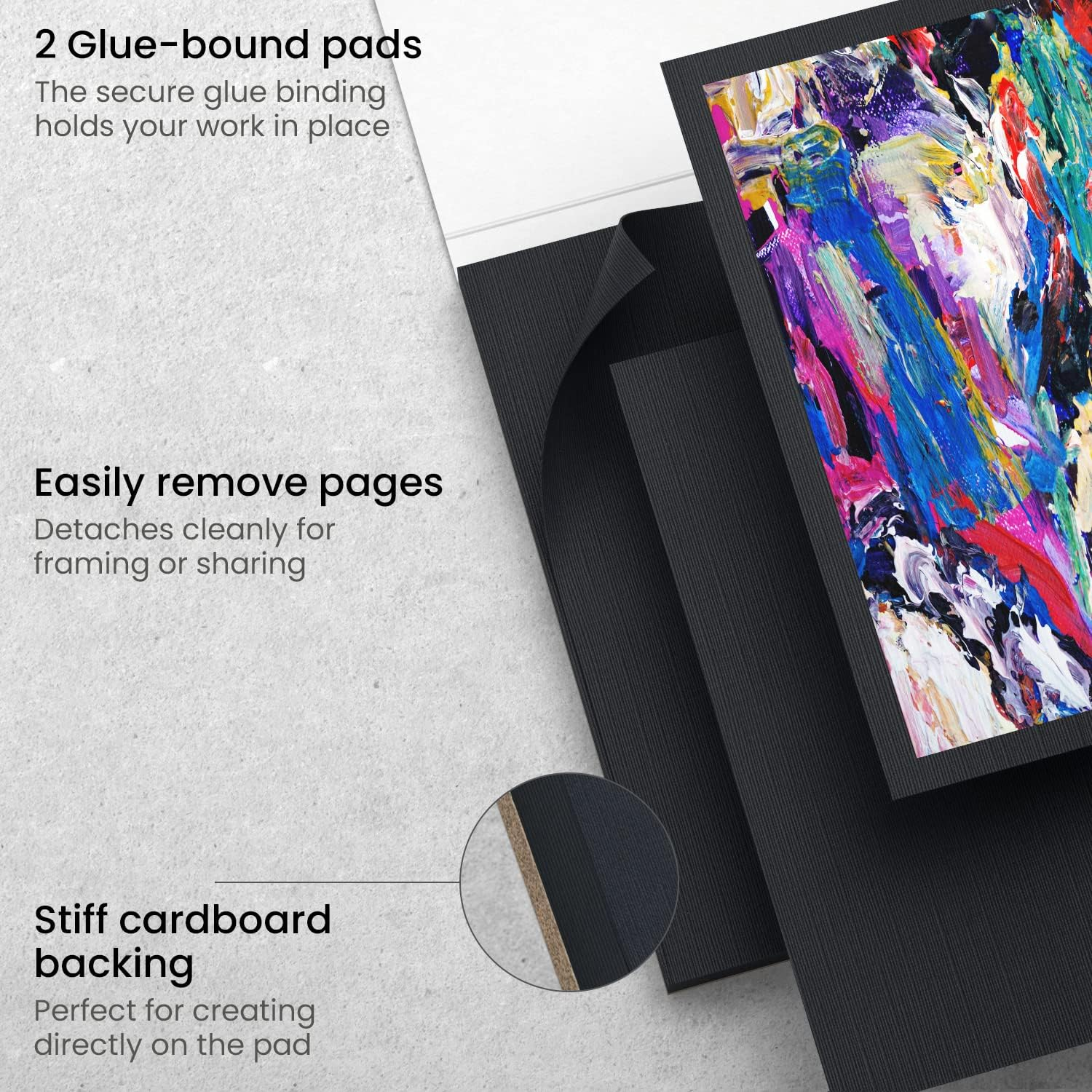 Arteza Black Acrylic Sketchbook, Pack of 2, 6 X 6 Inches, 16 Sheets Each, 246-Lb Painting Pad, Art Supplies for Acrylic and Oil Painting, Drawing and Sketching - Black image number 2