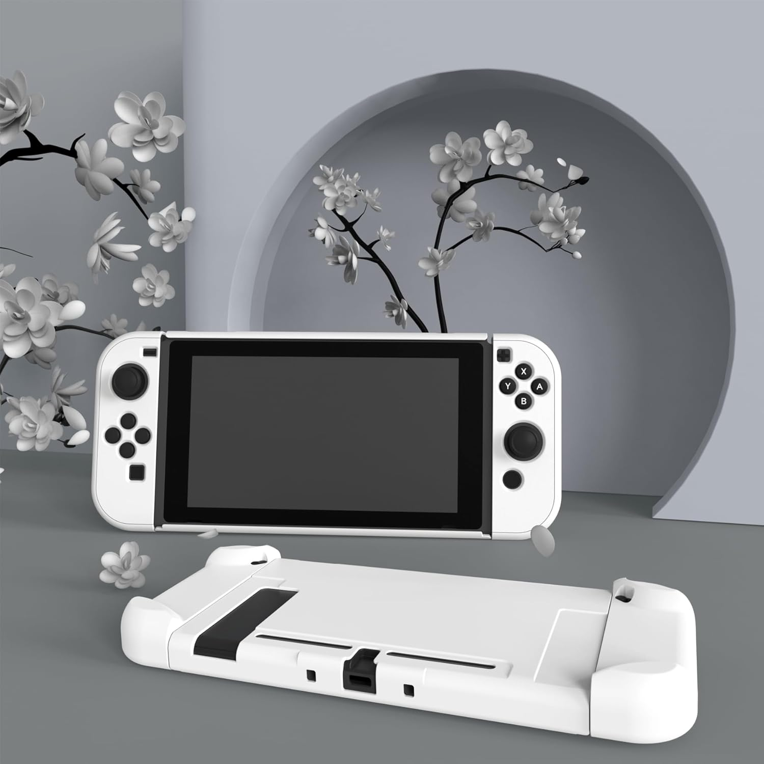 Extremerate Playvital Back Cover for Nintendo Switch Console, NS Joycon Handheld Controller Separable Protector Hard Shell, Customized Dockable Protective Case for Nintendo Switch - White image number 6