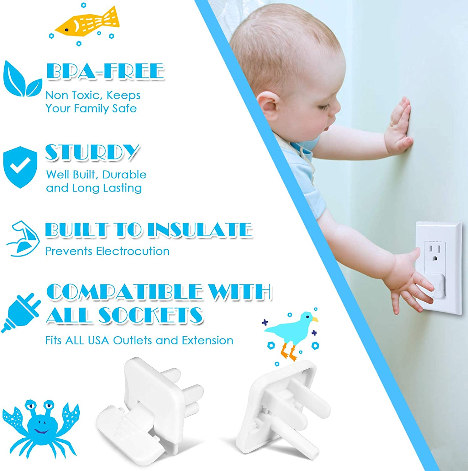 Outlet Covers Babepai 38-Pack Clear Child Proof Electrical Protector Safety Improved Baby Safety Plug Covers image number 6