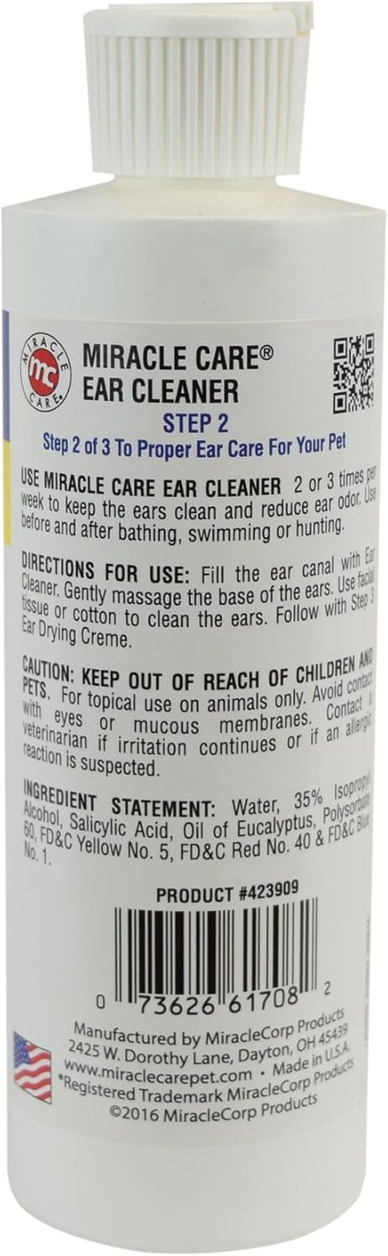 Miracle Care Ear Cleaner for Dogs and Cats, 8 Ounce, Reduces Ear Odor and Waxy Build Up, Gentle and Non Staining image number 1