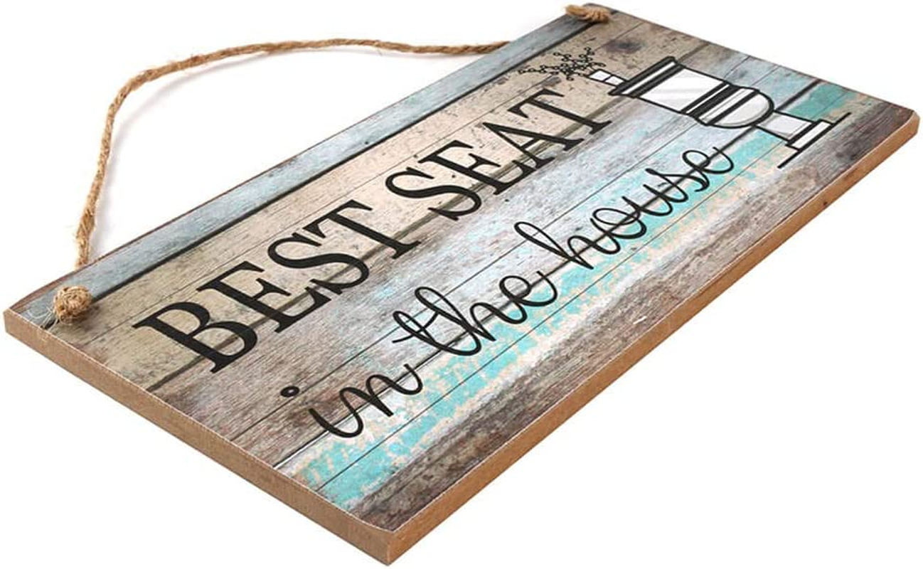 Funny Bathroom Wall Decor Sign, Farmhouse Rustic Bathroom Decorations Wall Art, 12" by 6" Best Seat Wood Plaque image number 4