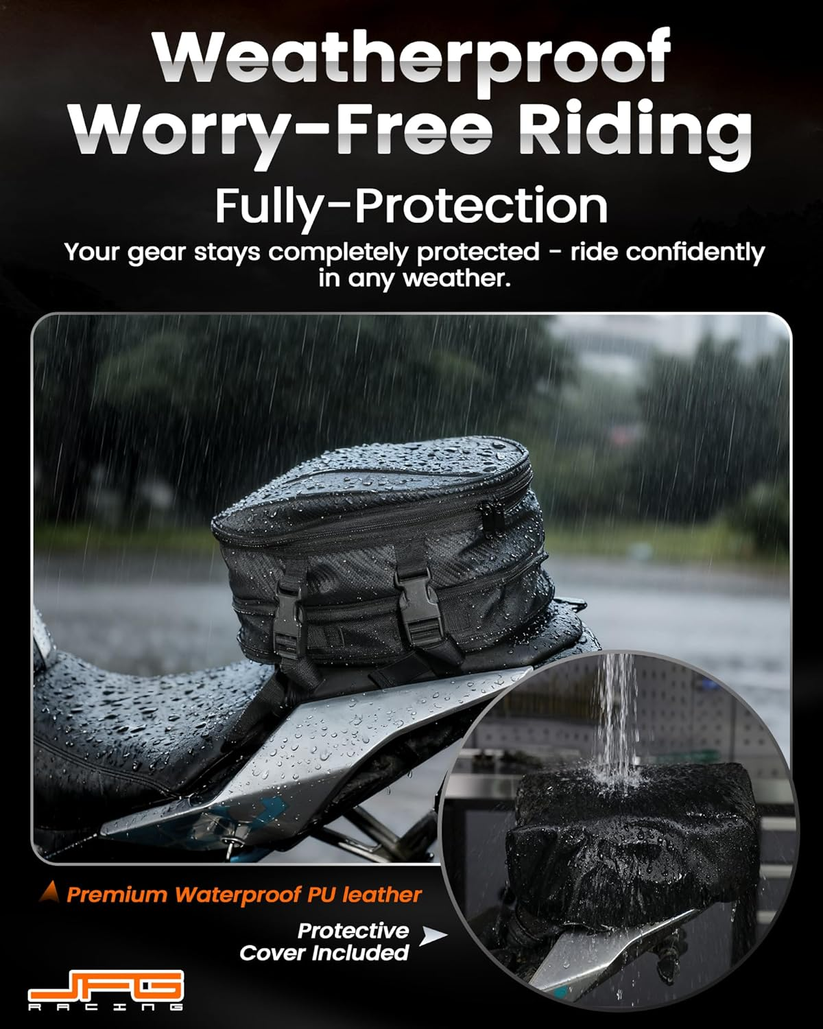 JFG Racing Motorcycle Tail Bag,Universal 11.5L Rear Seat Bag Luggage Bag Saddle Bags Multifunctional for Motorcycle Sports Dirt Bike image number 1