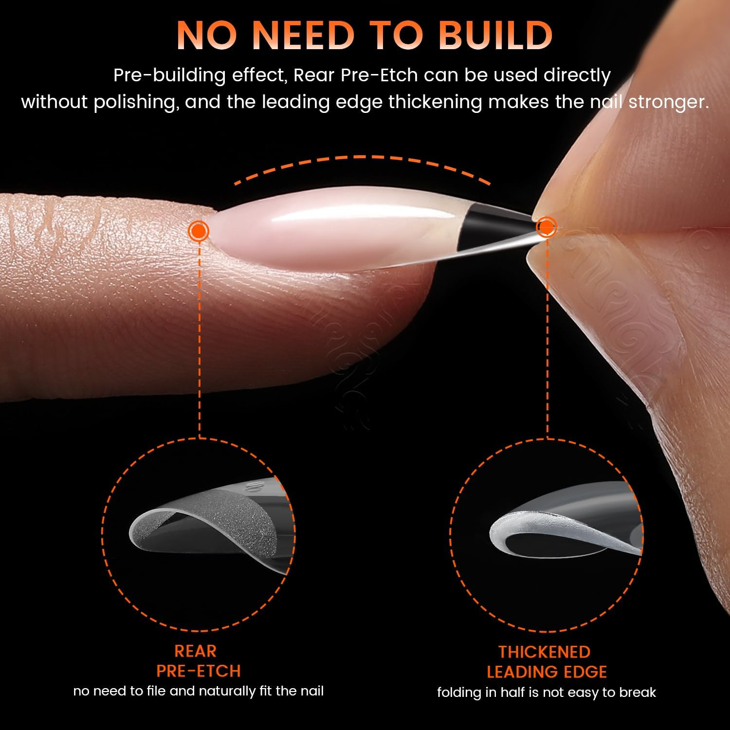 YOKEFELLOW Almond Nail Tips - 280Pcs Tipex Instant Apex Nail Tips Rear Edge Pre-Etched 14 Sizes Crafted with a High Apex and Seamless Extension Acrylic Nails Kit Press on Nails DIY Salon image number 2