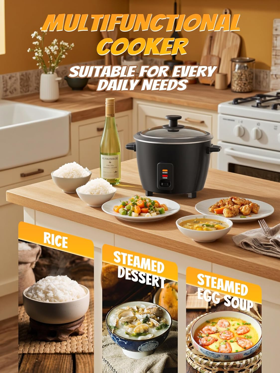 Rice Cooker - 1L Electric Small Soup Warmer with Non-Stick Inner Pot, Multicooker for Cooking Soups, Cake, Slow Cook, Stews, Cereals, Keep Warm Feature & One-Touch Control, Dishwasher Safe image number 4