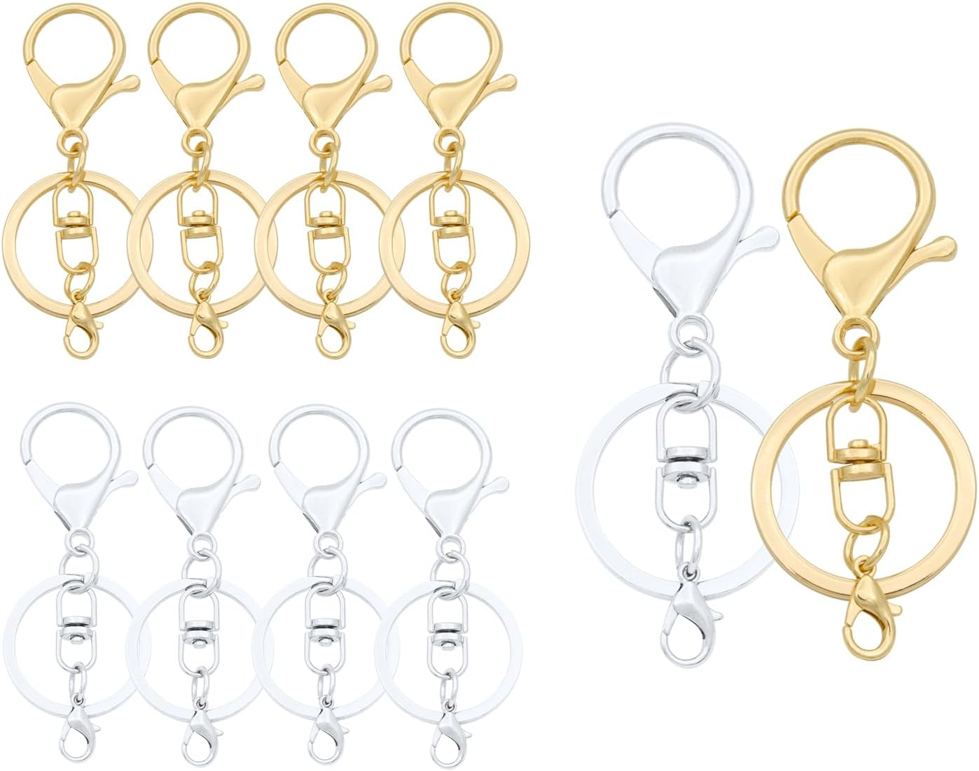 20Sets Golden Lobster Claw Clasps Hook with Flat Split Keychain Ring with Swivel Trigger Clip with Little Lobster Clasp for DIY Craft Jewelry Making