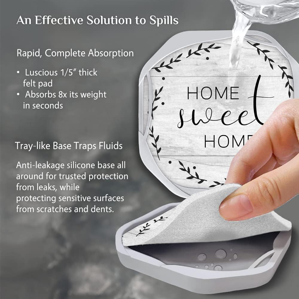 UMIRRO Absorbent Drink Coasters, Housewarming Gifts for New House, Sweet Home Decor, Rustic Farmhouse Coffee Table Centerpiece, Small Ideas for Women Mom Her Men Dad Him, 4", Set of 4 image number 1