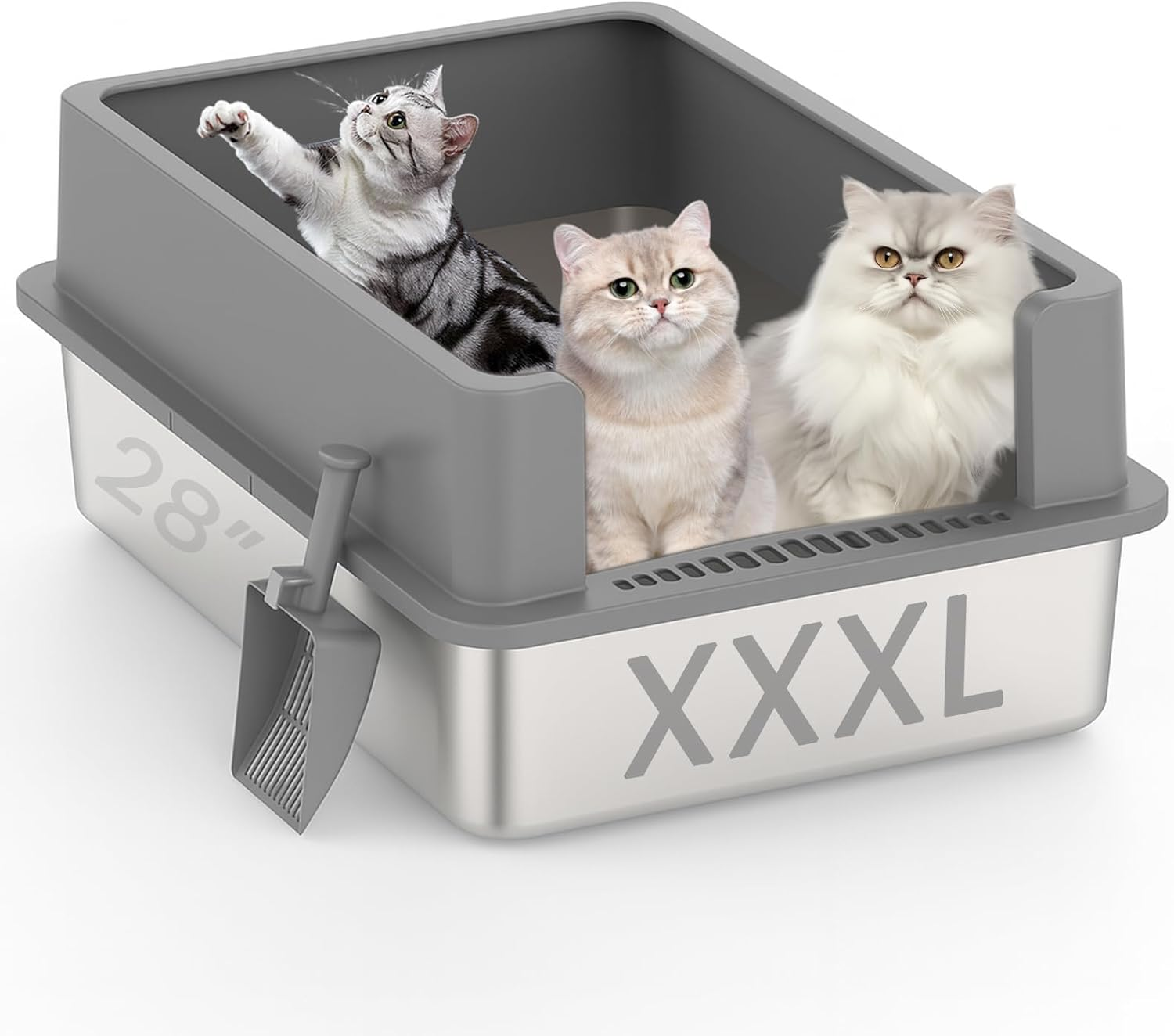 XXXL Stainless Steel Litter Box for Cats, 70 X 50 X 15 Cm Extra Large Metal Litter Box with High Sided Lid, for Big Cats, Multi-Cat Household, Non-Sticky & Easy to Clean image number 5