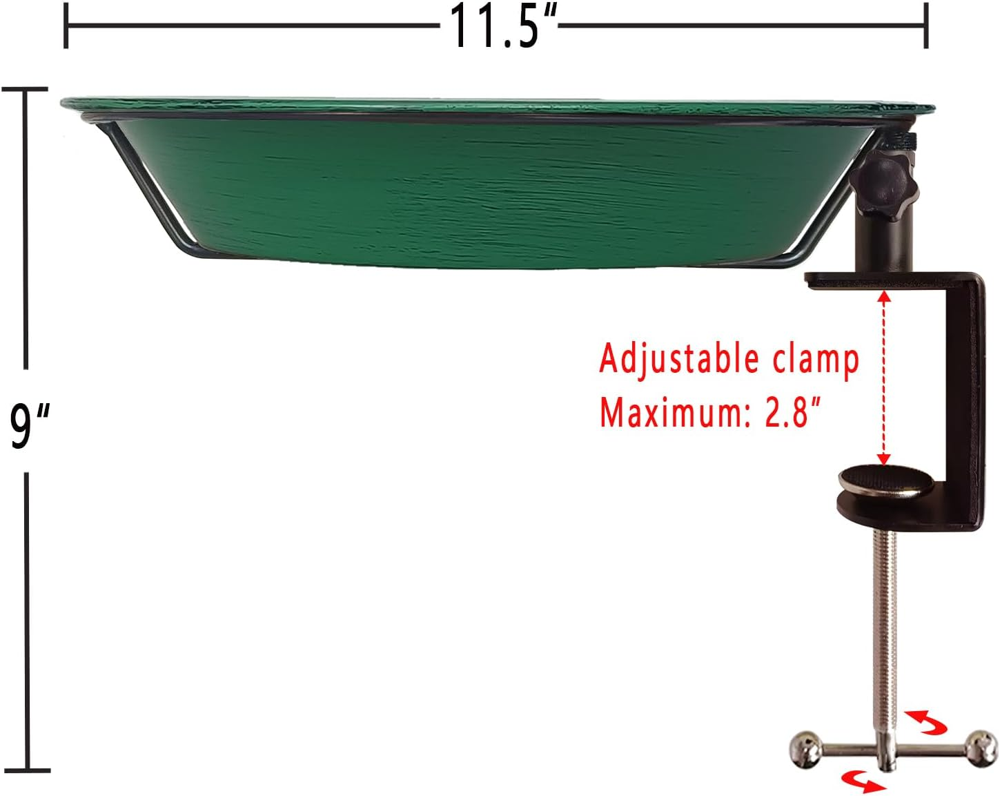 Deck Mounted Bird Bath for Outdoor, 11.5 Inch Metal Birdbath Bowl with Adjustable Steel Clamp, Antique Green Deck Bird Feeder for Railing Balcony Fence Yard Art Garden Decoration image number 4