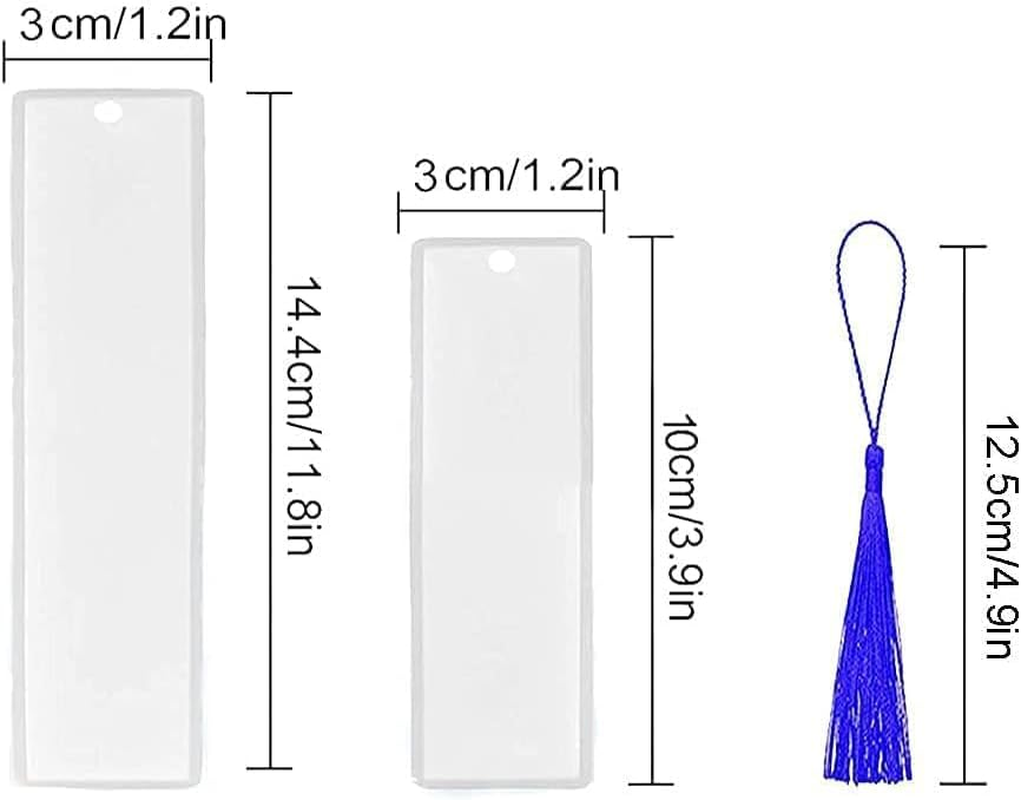 12Pcs Bookmark Mold with Tassels, Betterjonny 2 Sizes Silicone Rectangle Mold with 100Pcs Colorful Tassels DIY Resin Bookmark Molds for Jewelry Craft Key Chain