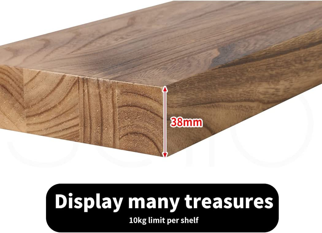 LEVEDE 2 Pcs Floating Shelves Wall Mounted Storage Solid Wood Display Shelf, 2 Small Wall Shelves for Bedroom Living Room Bathroom Kitchen Decor(90X 15 X 3.8Cm) image number 5