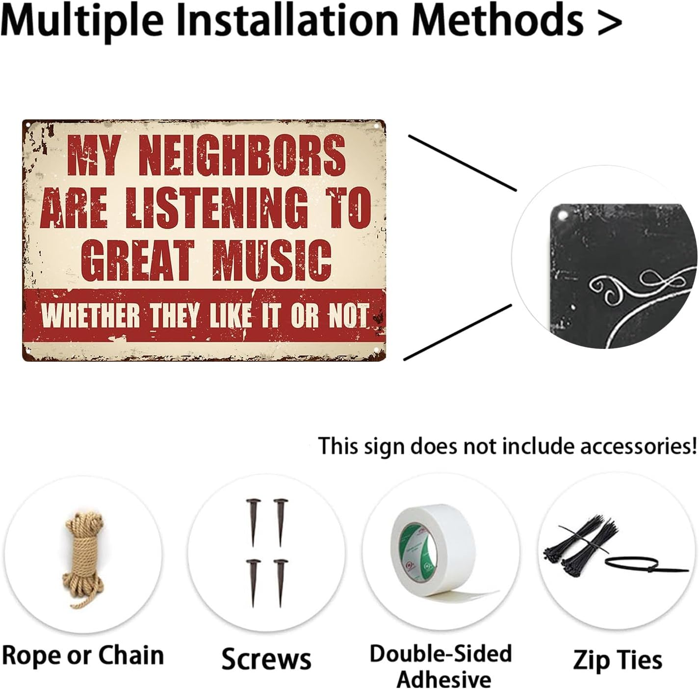 Funny Music Metal Sign - My Neighbors Are Listening to Great Music - Music Lovers Garage Bar Man Cave(2404) image number 4
