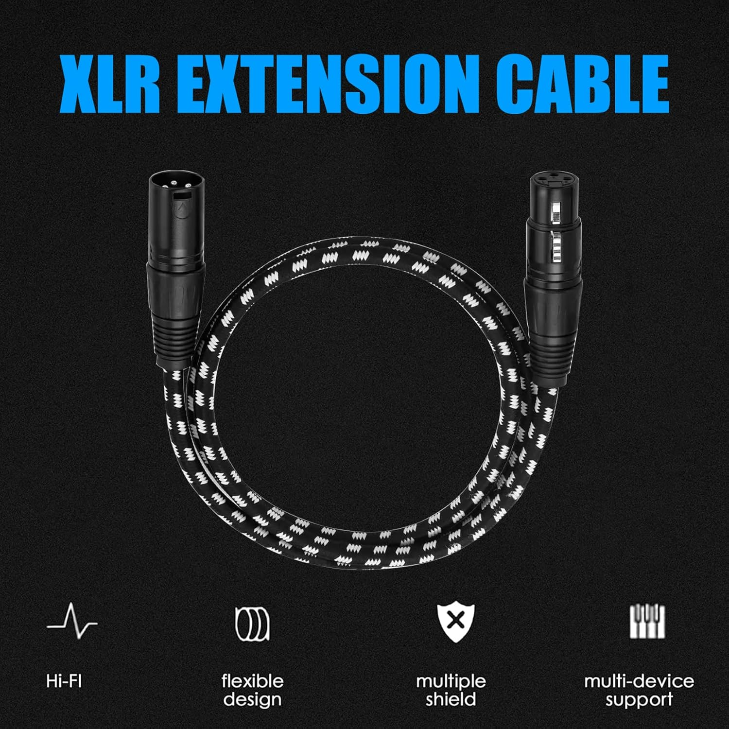 XLR Cables, Tunghey XLR Cable Heavy Duty Microphone Cable XLR Male to Female Nylon Braided XLR Microphone Cable (3M) image number 4