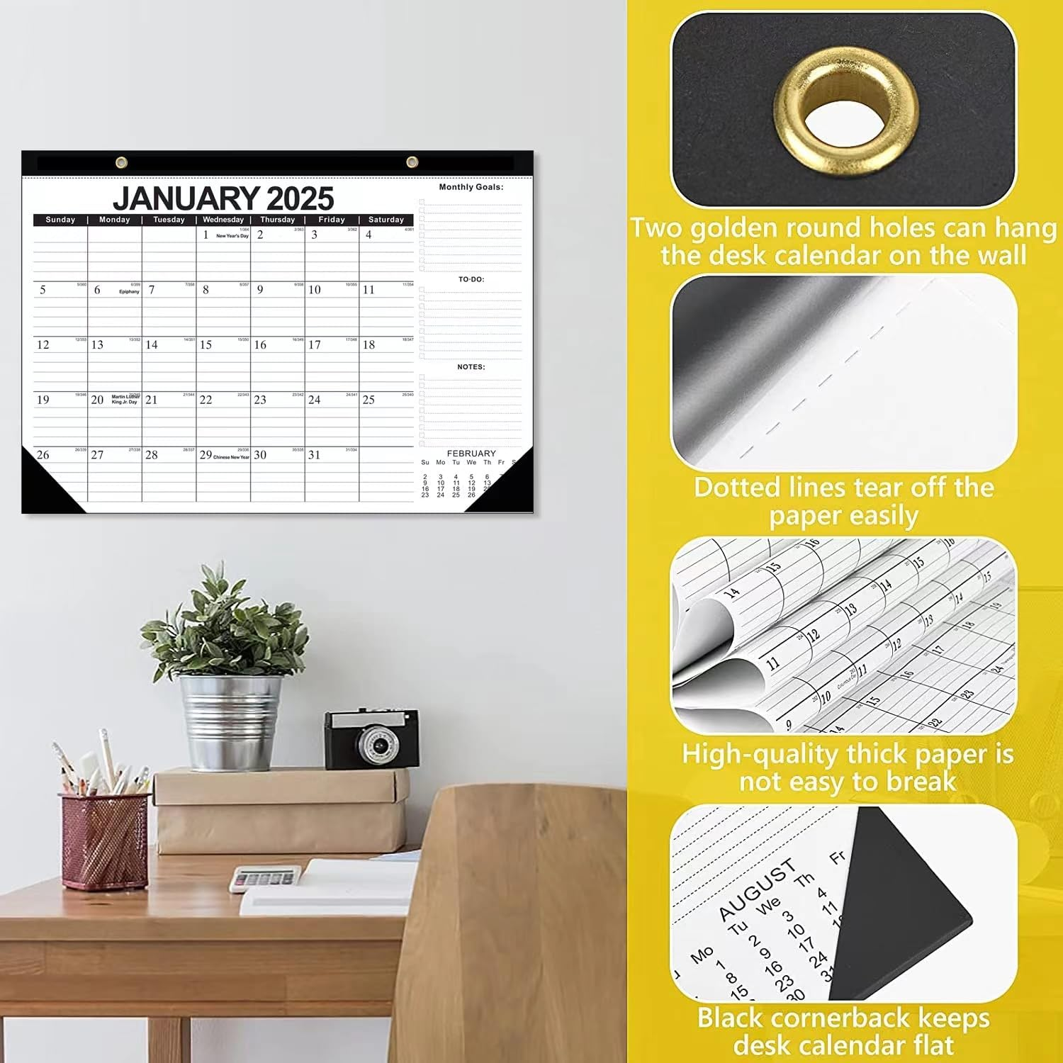 Desk Calendar,18-Month Desk/Wall Calendar, January 2025 to June 2026, 43 * 30CM, Thick Paper, Large Ruled Blocks,Perfect for To-Do List,Notes for Home School Office image number 1