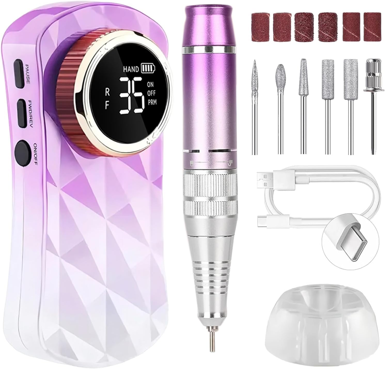 Cozyzen Cordless Professional Nail Drill, 35,000 RPM Rechargeable Electric Nail File, Portable E-File Machine with Extended Battery Life, Lightweight Design for Manicure & Pedicure image number 2