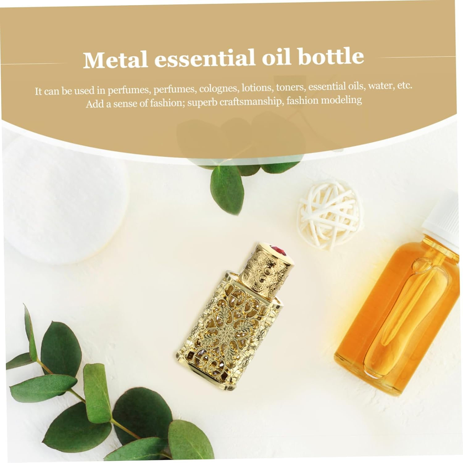 3Pcs Essential Oil Bottle Hollow Flower Engraving Refillable and Perfume Spray Container for Aromatherapy and Crafts Travel-Friendly Design Leak Seal Antique Style image number 1