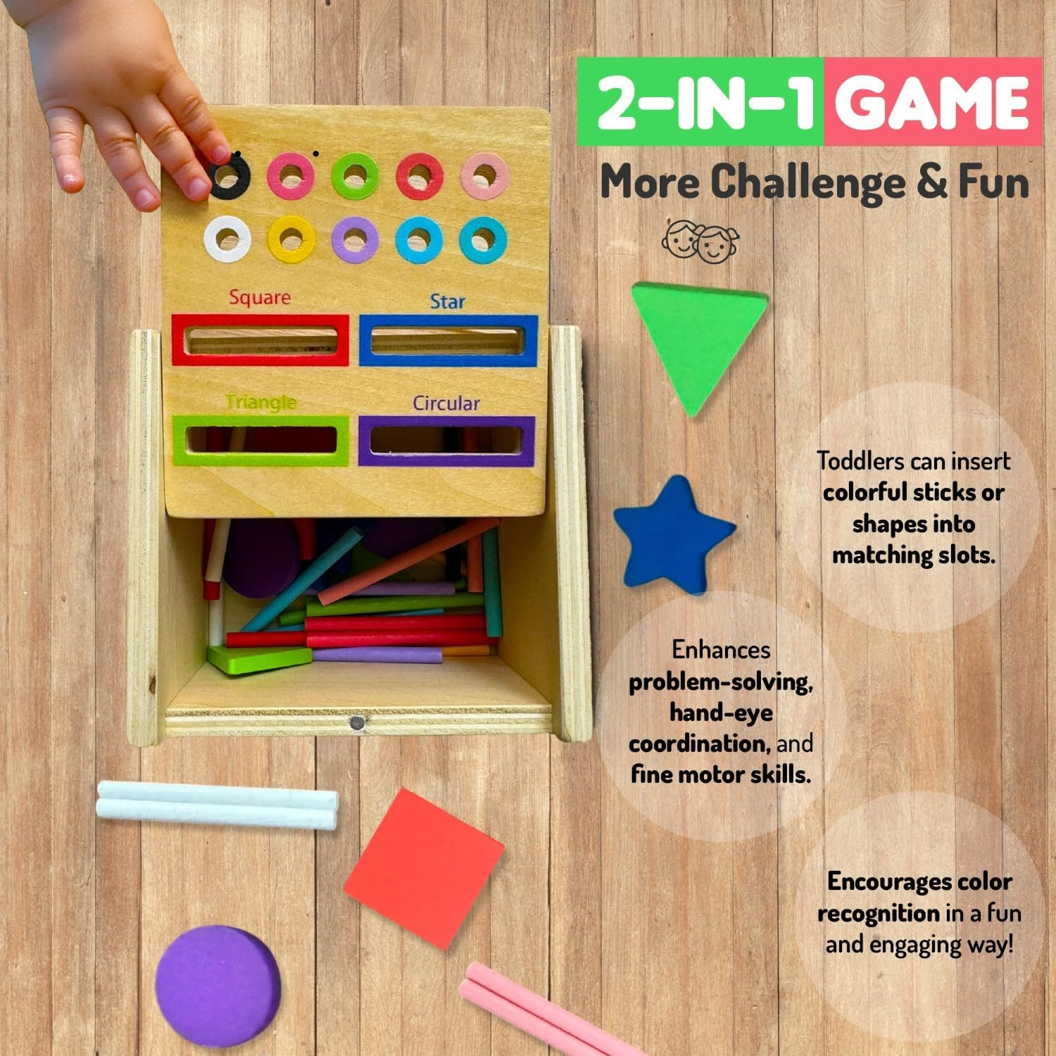 Montessori Wooden Sorting Box Toy - Color Sorting & Matching Sensory Learning Toy for Toddlers & Babies | Educational Fine Motor Skills Development | Safe & Durable Wood image number 1