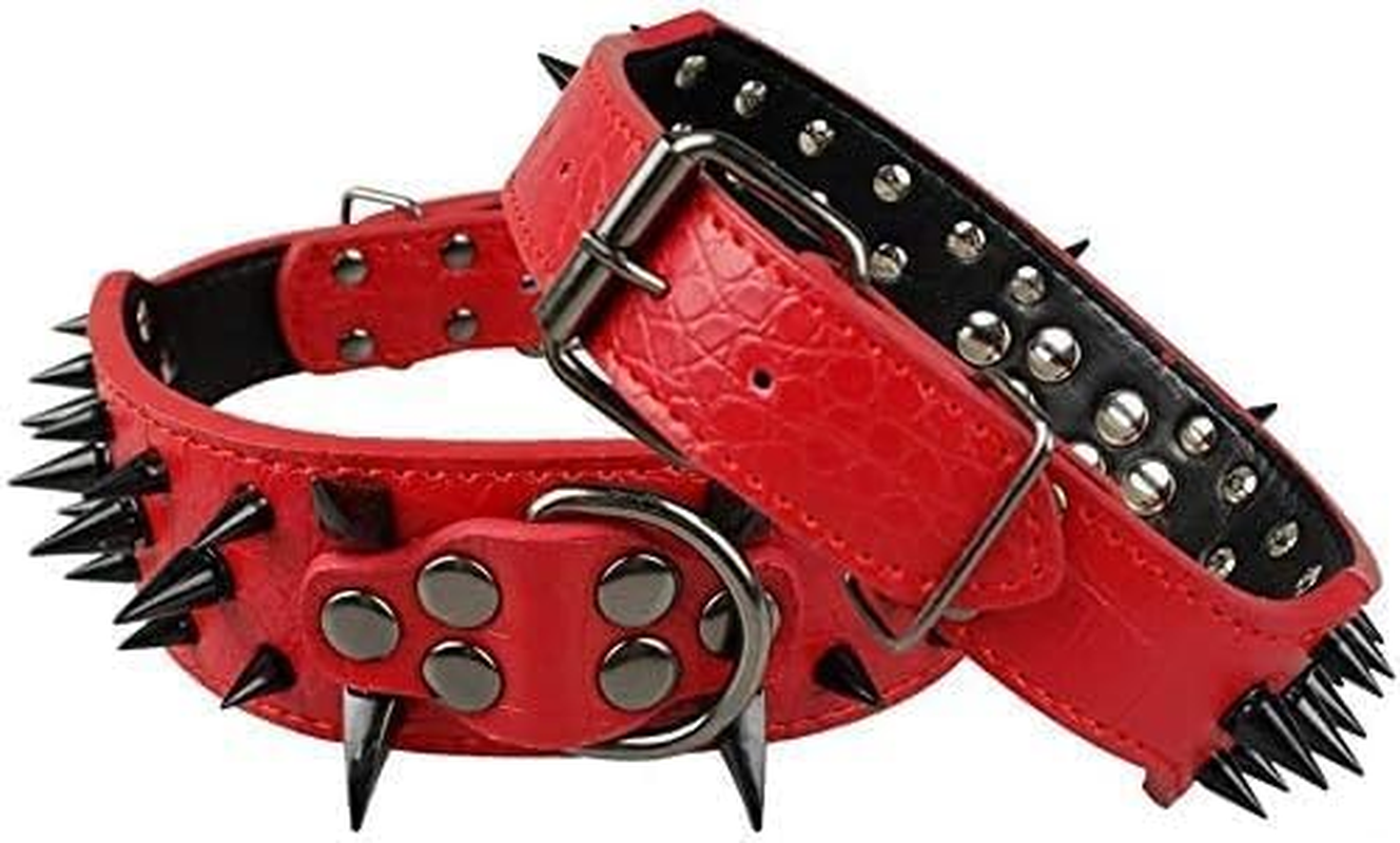 Pet Black Spiked Studded Dog Collar, Padded PU Leather Collars Medium Large Dogs (Red, XS) image number 6