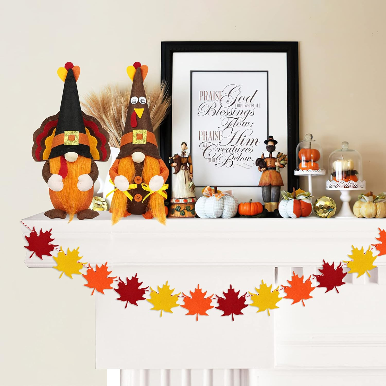 Mr and Mrs Thanksgiving Gnome Plush Decorations - 2 Pcs Turkey Gnomes Handmade Scandinavian Autumn Tomte - Fall Season Decor, Tiered Tray Decor, Thanksgiving Table Decoration, Housewarming Present image number 2