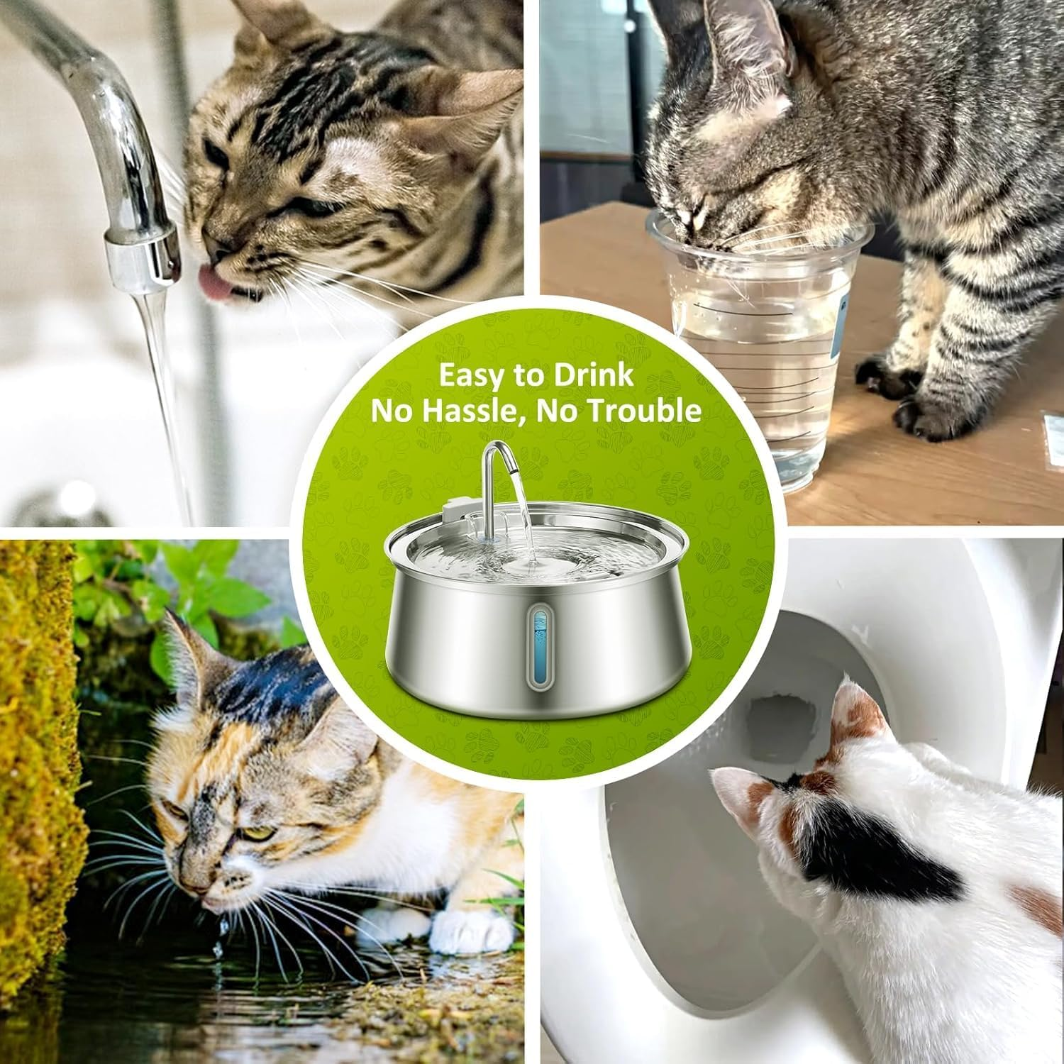 Cat Water Fountain Stainless Steel, 134Oz/4L Automatic Pet Fountain with LED Level Window, Ultra Quiet Dispenser with Filter and Sponge, Faucet for Cat, Dog image number 6
