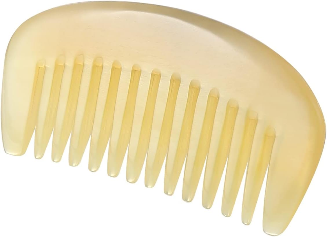 Wide Tooth Hair Comb Premium Natural Sheep Horn Comb 100% Handmade anti Static Hair Detangler Comb Semicircle Pocket Comb(Semicircle STY2) - Black,Transparent image number 6